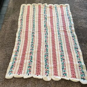 Pink and cream crochet baby crib blanket hand made